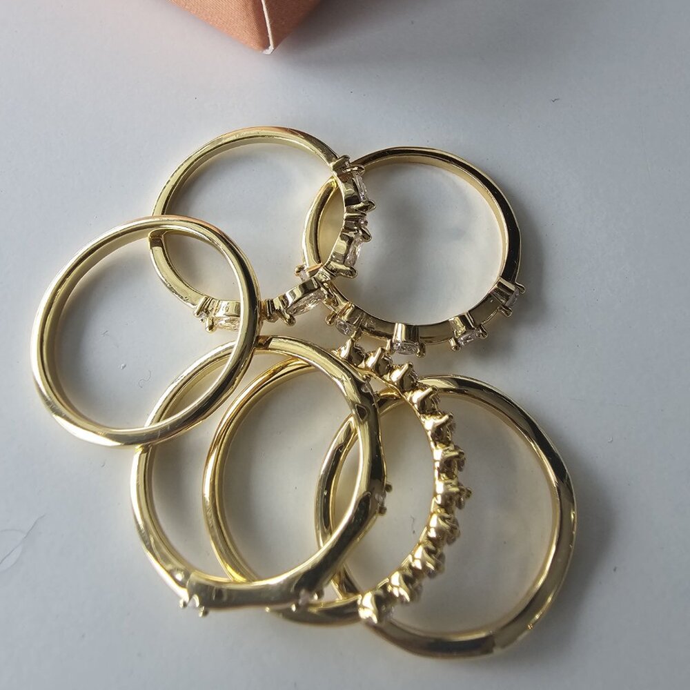 New 6 Pcs Stylish Knuckle Stacking  Rhinestones Finger Ring Set Retro - size 9